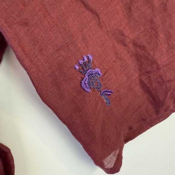 Sundance Christiane Embroidered Blouse PM Burgundy Purple Boho Ramie Top $138 - Picture 6 of 14